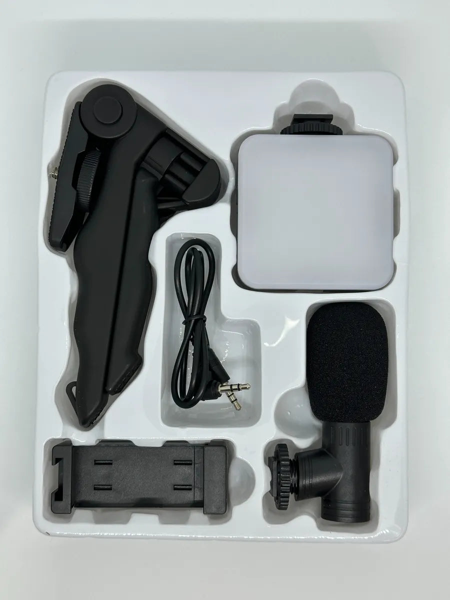 Kit De Grabación Con Micrófono Luz Led Y Soporte Trípode Negro
