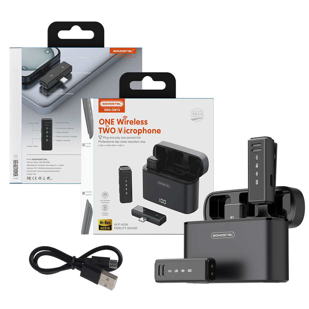 Microfono Inalambrico Doble SMS-GM19 Recargable con Receptor tipo C y Lightning