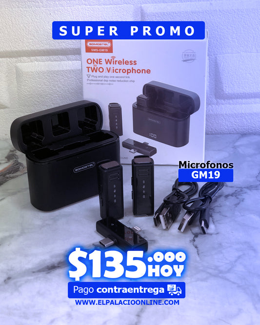 Microfono Inalambrico Doble SMS-GM19  Recargable con Receptor tipo C y Lightning