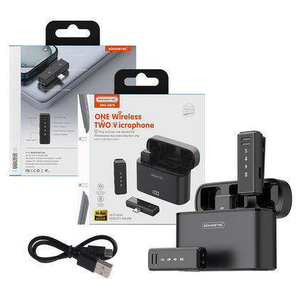 Microfono Inalambrico Doble SMS-GM19  Recargable con Receptor tipo C y Lightning