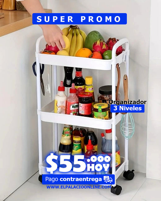 Organizador Multiusos de 3 Niveles con Ruedas