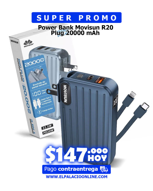 Power Bank Movisun R20 Plug 20000 mAh Carga Turbo 3 en 1