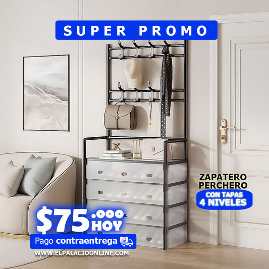 Zapatero Perchero 4 Niveles con Tapas